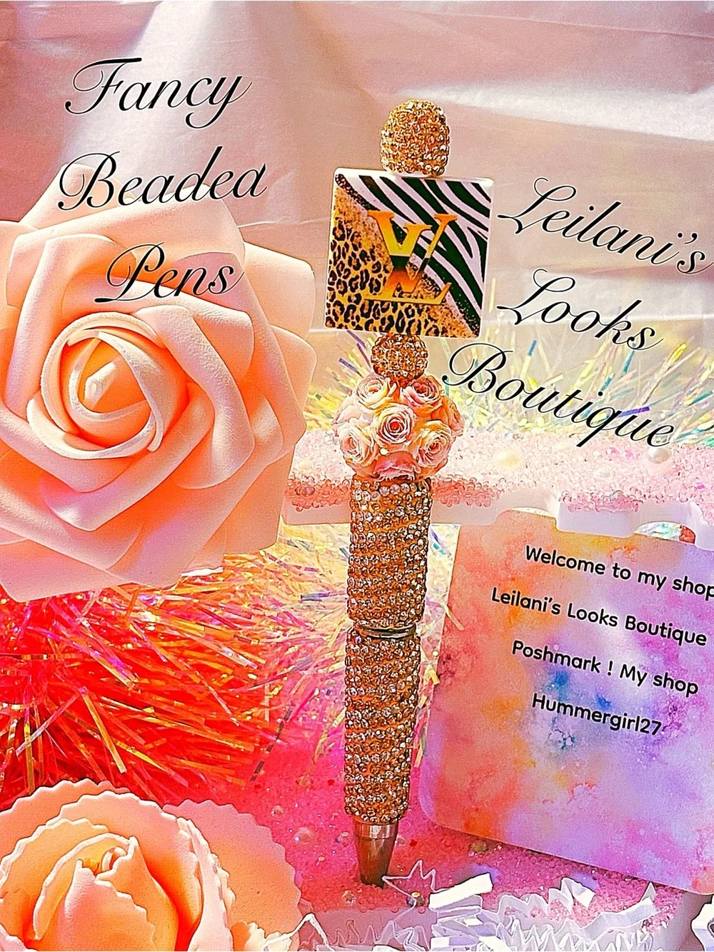 Fancy beaded Pen/gifts/leopard and zebra print square/flowers beads